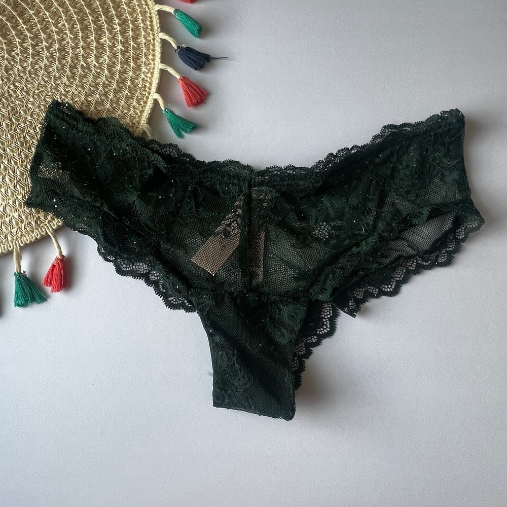 Victoria's Secret Rose Lace Shimmer High-Leg Cheeky Panty Cilantro Medium NEW